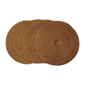 Set Of 4 Round Woven 15" Placemats. Rust Brown Bronze Gold Accents. Boho Holiday